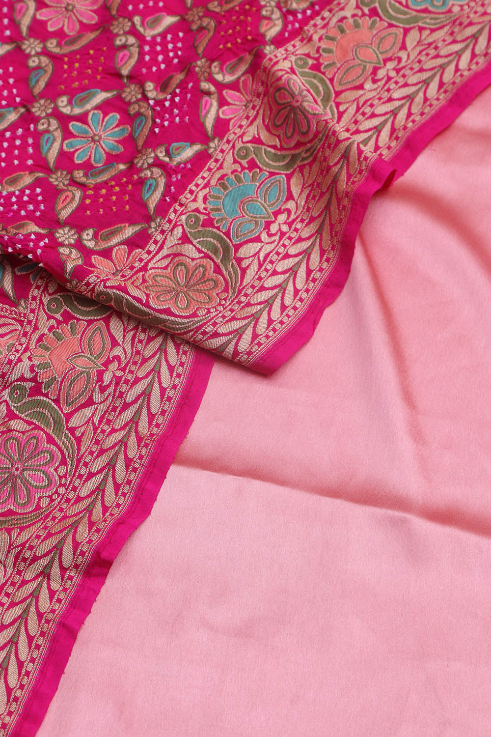 Pink Satin Silk Suit With Pink Banarasi Bandhani Pure Georgette Dupatta - Luxurion World