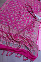 Pink Satin Silk Suit With Pink Banarasi Bandhani Pure Georgette Dupatta - Luxurion World