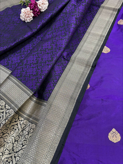 Elegant Purple Banarasi Handloom Pure Katan Silk Suit With Banarasi Handloom Pure Katan Silk Dupatta - Luxurion World
