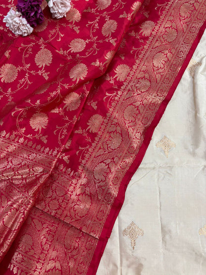 Elegant Pastel Banarasi Handloom Pure Katan Silk Suit With Banarasi Handloom Pure Katan Silk Dupatta - Luxurion World