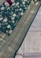 Elegant Greyish Golden Banarasi Tissue Katan Silk Suit With Banarasi Handloom Pure Katan Silk Dupatta - Luxurion World