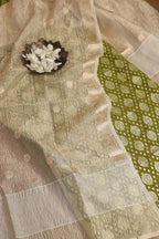 Green Banarasi Chanderi Silk Suit With Dyeable Banarasi Handloom Tissue Silk Dupatta - Luxurion World