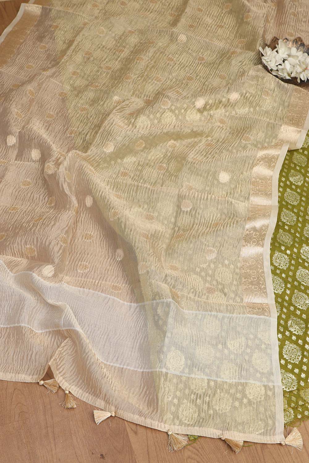 Green Banarasi Chanderi Silk Suit With Dyeable Banarasi Handloom Tissue Silk Dupatta - Luxurion World