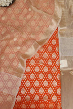 Elegant Orange Banarasi Chanderi Silk Suit With Dyeable Banarasi Handloom Tissue Silk Dupatta - Luxurion World