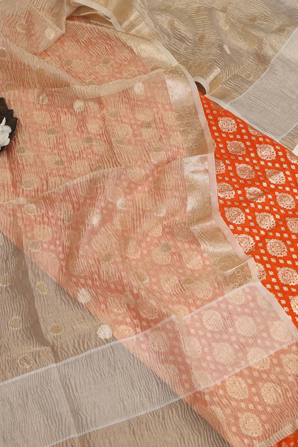 Elegant Orange Banarasi Chanderi Silk Suit With Dyeable Banarasi Handloom Tissue Silk Dupatta - Luxurion World