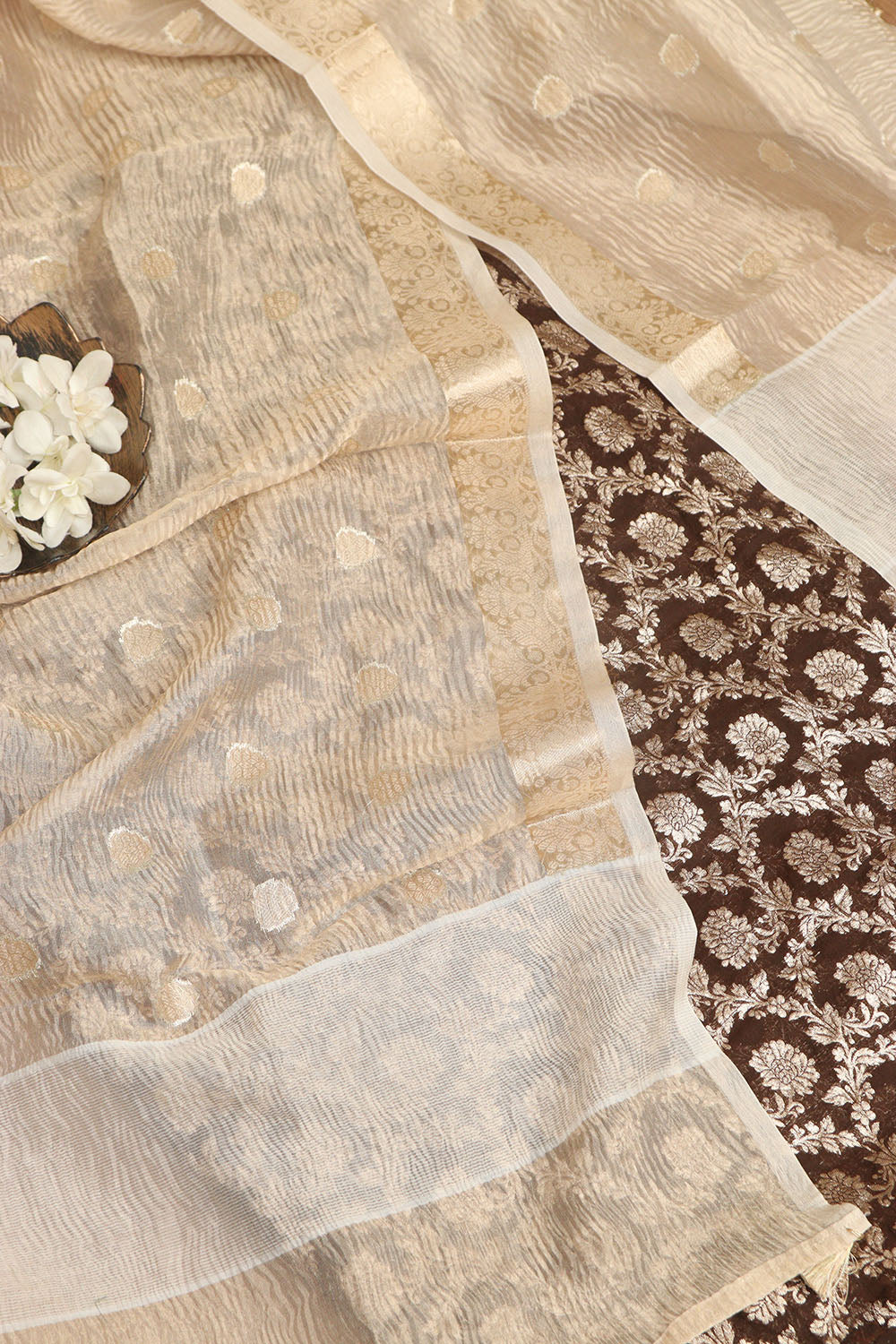 Elegant Brown Banarasi Chanderi Silk Suit With Dyeable Banarasi Handloom Tissue Silk Dupatta - Luxurion World