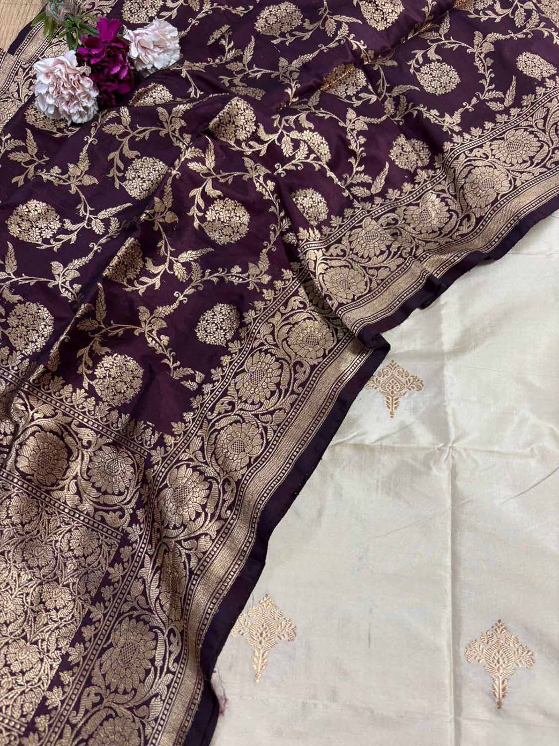 Elegant Pastel Banarasi Handloom Pure Katan Silk Suit With Banarasi Handloom Pure Katan Silk Dupatta - Luxurion World