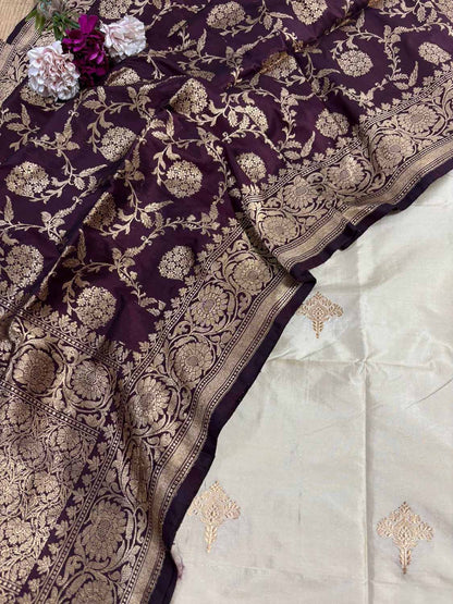 Elegant Pastel Banarasi Handloom Pure Katan Silk Suit With Banarasi Handloom Pure Katan Silk Dupatta - Luxurion World