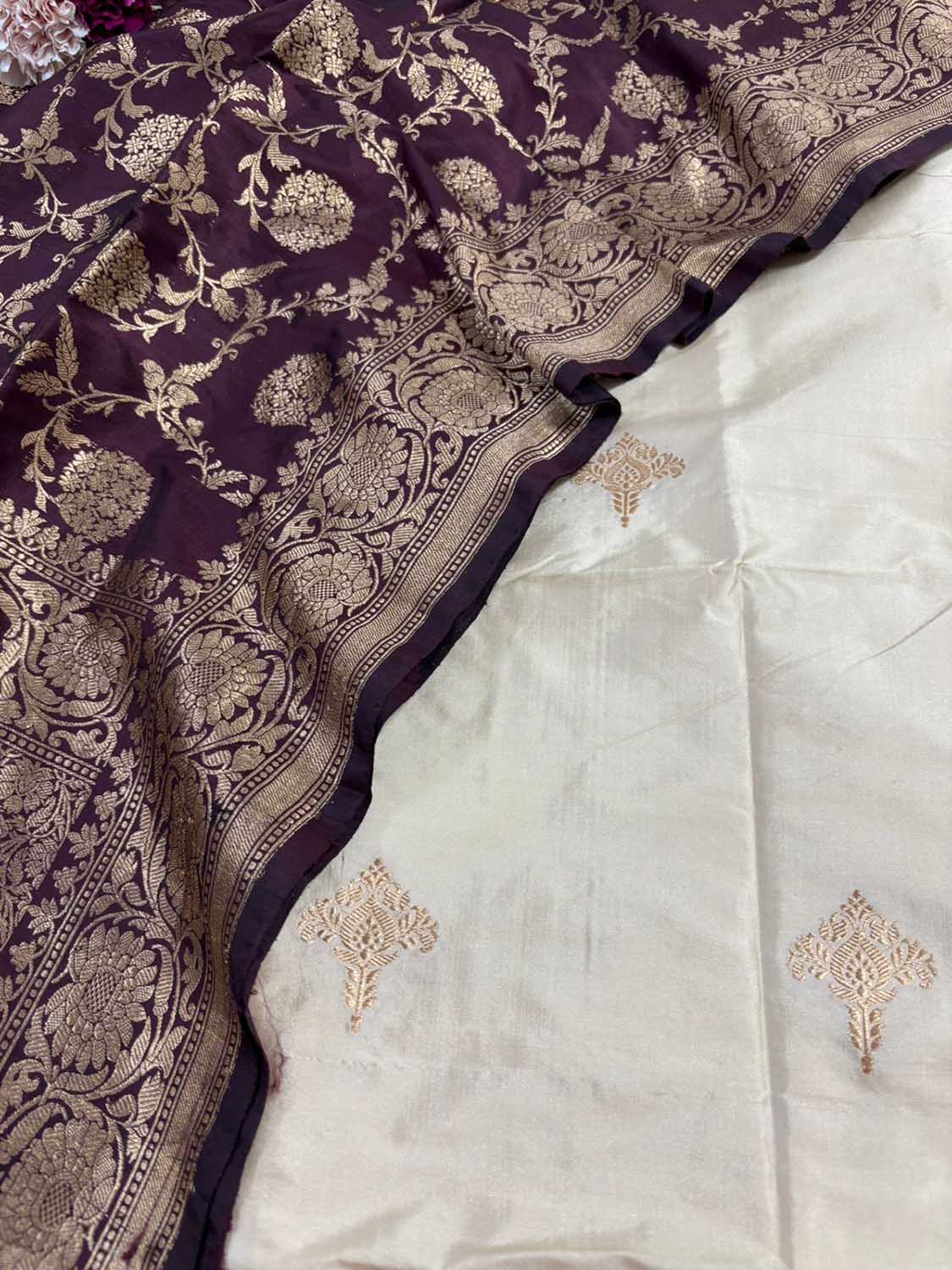 Elegant Pastel Banarasi Handloom Pure Katan Silk Suit With Banarasi Handloom Pure Katan Silk Dupatta - Luxurion World