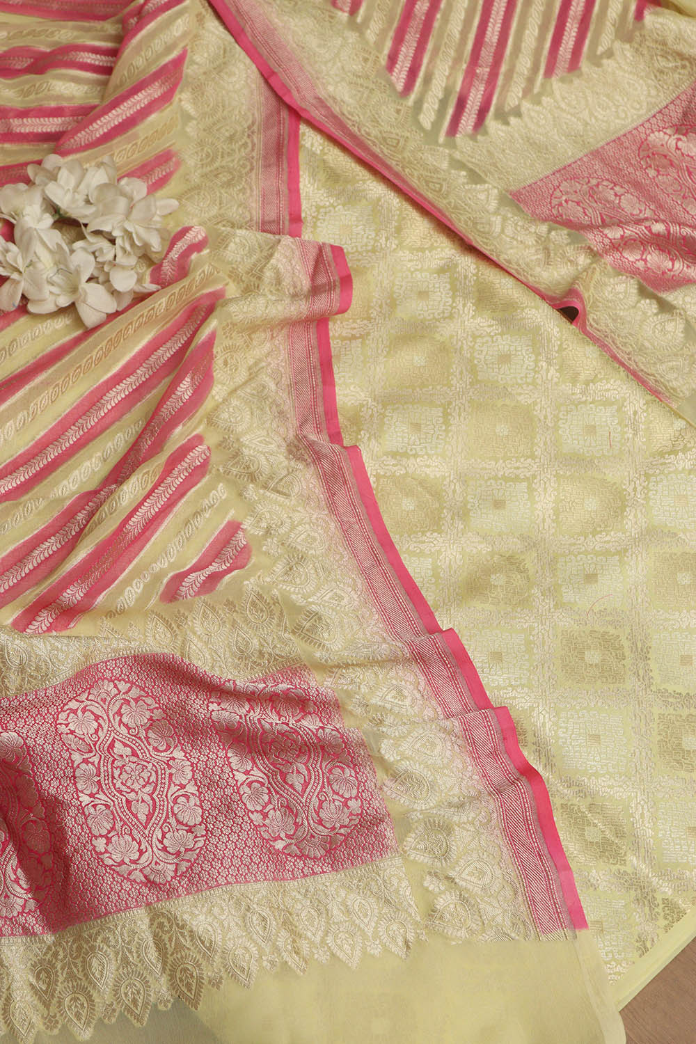 Yellow Banarasi Brocade Silk Suit With Multicolor Banarasi Handloom Pure Georgette Rangkat Dupatta - Luxurion World