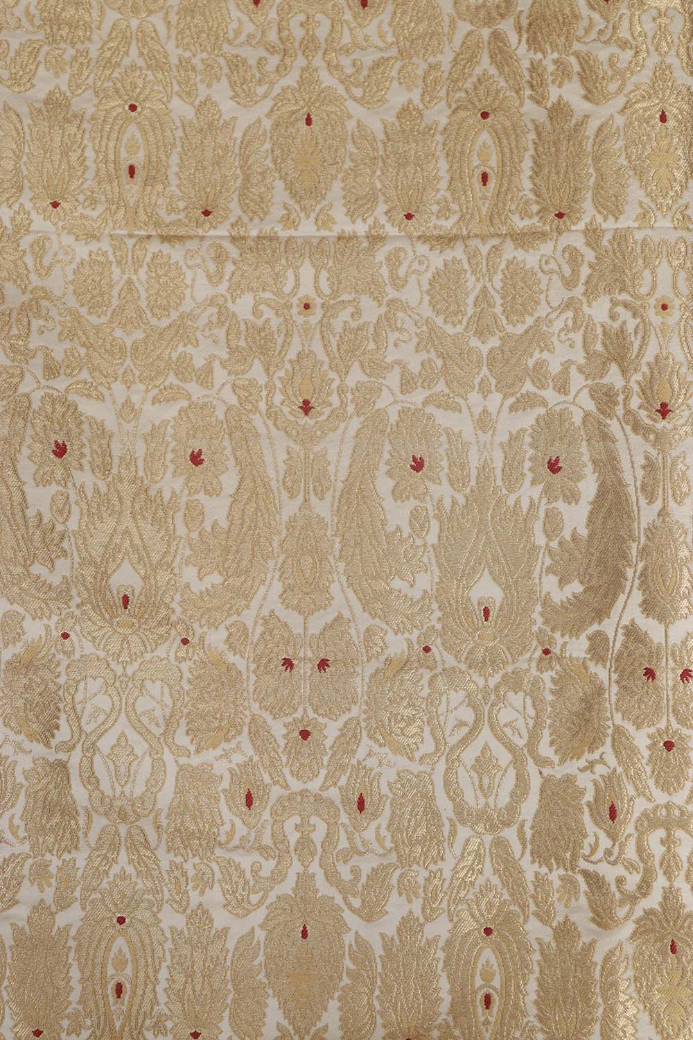 White Banarasi Kimkhwab Silk Suit With Red Banarasi Handloom Pure Georgette Dupatta - Luxurion World