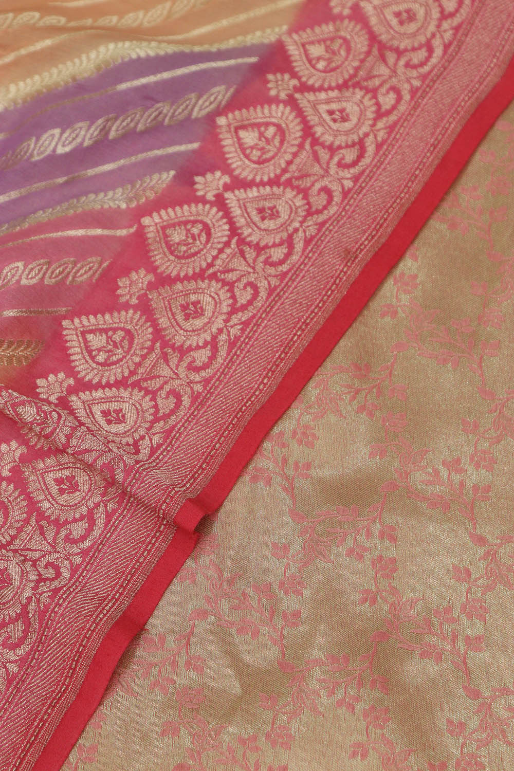 Pink Banarasi Reversible Tissue Silk Suit With Multicolor Banarasi Handloom Pure Moonga Silk Rangkat Dupatta - Luxurion World