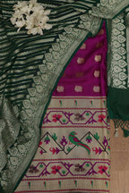 Purple Banarasi Silk Big Border Suit With Green Banarasi Handloom Pure Georgette Dupatta - Luxurion World