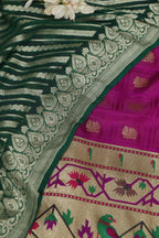 Purple Banarasi Silk Big Border Suit With Green Banarasi Handloom Pure Georgette Dupatta - Luxurion World