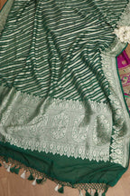 Purple Banarasi Silk Big Border Suit With Green Banarasi Handloom Pure Georgette Dupatta - Luxurion World