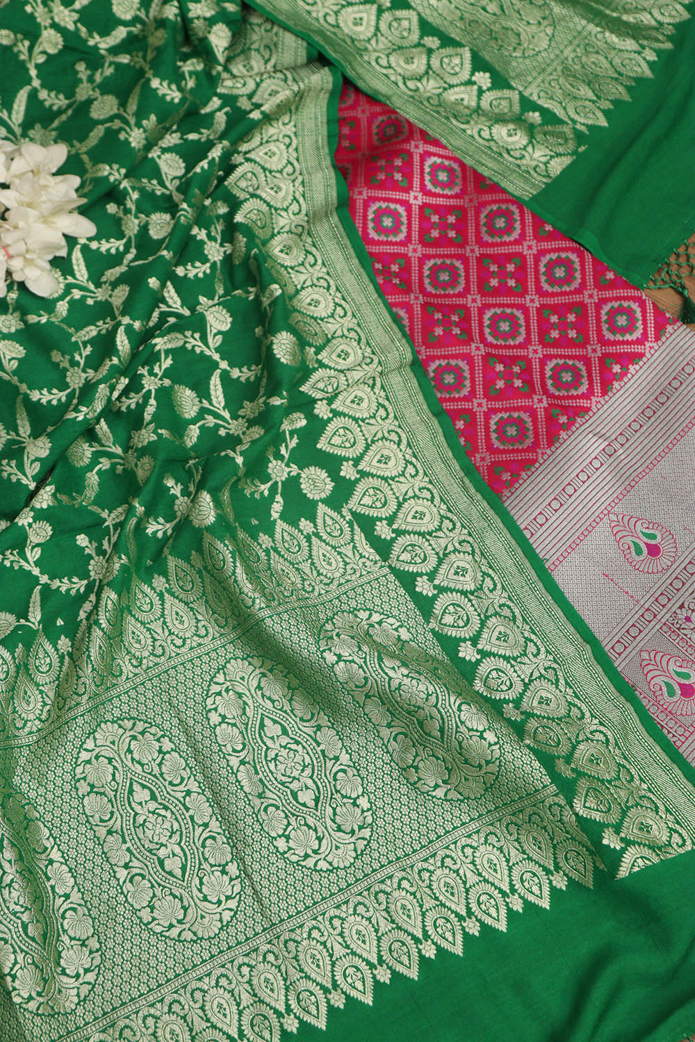 Pink Banarasi Silk Big Border Suit With Green Banarasi Handloom Pure Moonga Silk Dupatta - Luxurion World