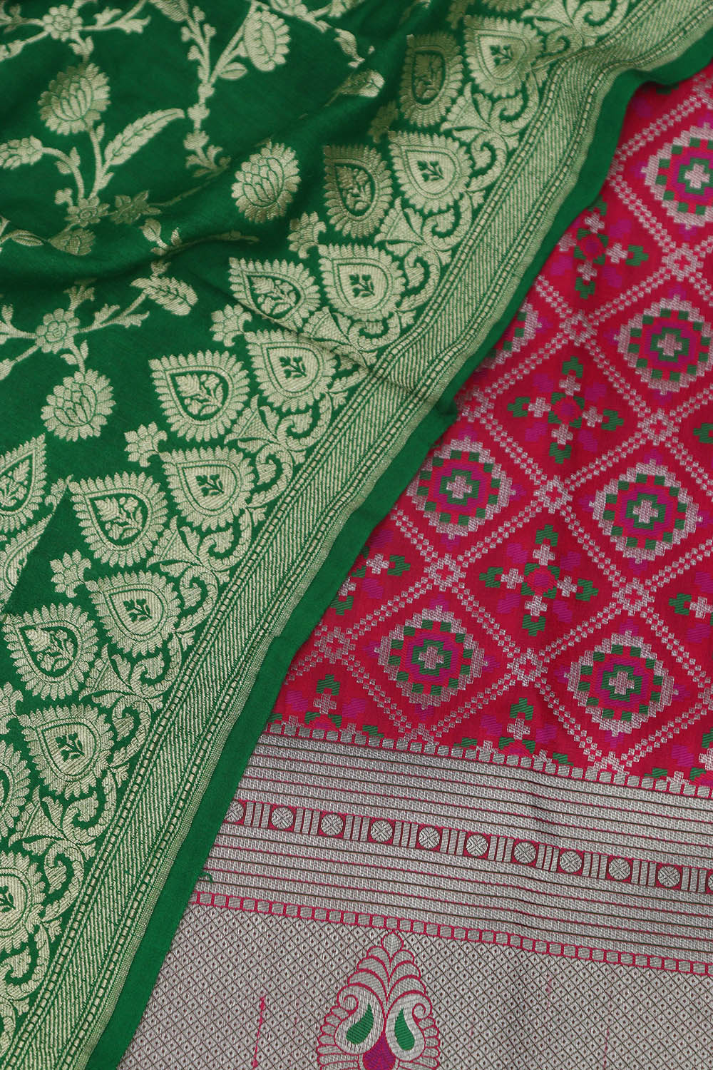 Pink Banarasi Silk Big Border Suit With Green Banarasi Handloom Pure Moonga Silk Dupatta - Luxurion World