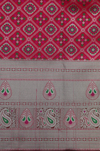 Pink Banarasi Silk Big Border Suit With Green Banarasi Handloom Pure Moonga Silk Dupatta - Luxurion World