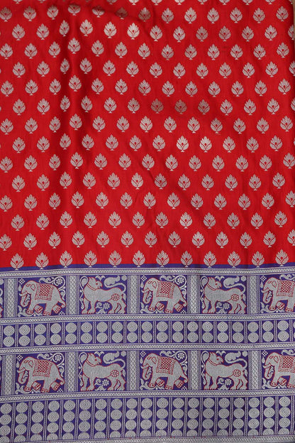 Red Banarasi Silk Big Border Suit With Blue Banarasi Handloom Pure Moonga Silk Dupatta - Luxurion World