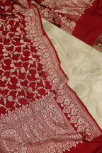 Pastel Banarasi Silk Suit With Red Banarasi Handloom Pure Moonga Silk Dupatta - Luxurion World