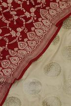 Pastel Banarasi Silk Suit With Red Banarasi Handloom Pure Moonga Silk Dupatta - Luxurion World