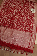 Pastel Banarasi Silk Suit With Red Banarasi Handloom Pure Moonga Silk Dupatta - Luxurion World