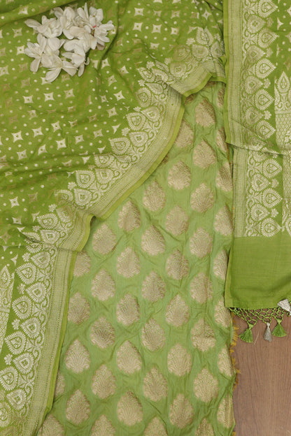 Green Banarasi Silk Suit With Green Banarasi Handloom Pure Moonga Silk Dupatta - Luxurion World