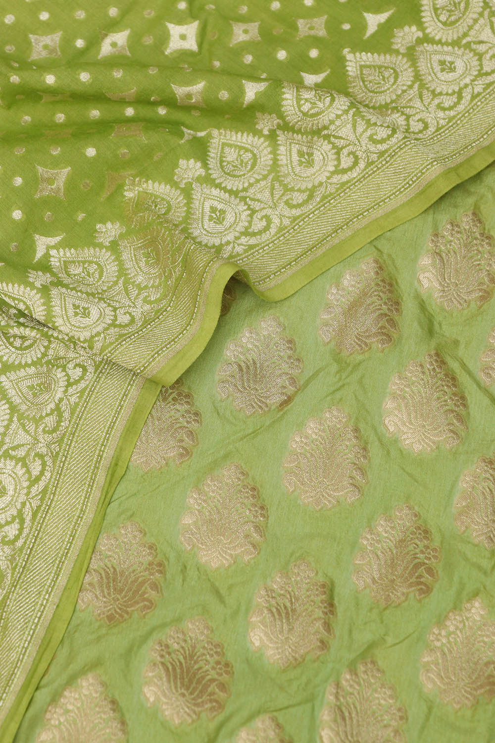 Green Banarasi Silk Suit With Green Banarasi Handloom Pure Moonga Silk Dupatta - Luxurion World
