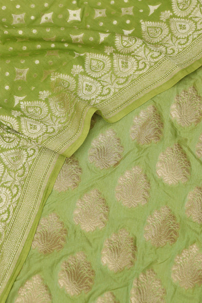 Green Banarasi Silk Suit With Green Banarasi Handloom Pure Moonga Silk Dupatta - Luxurion World