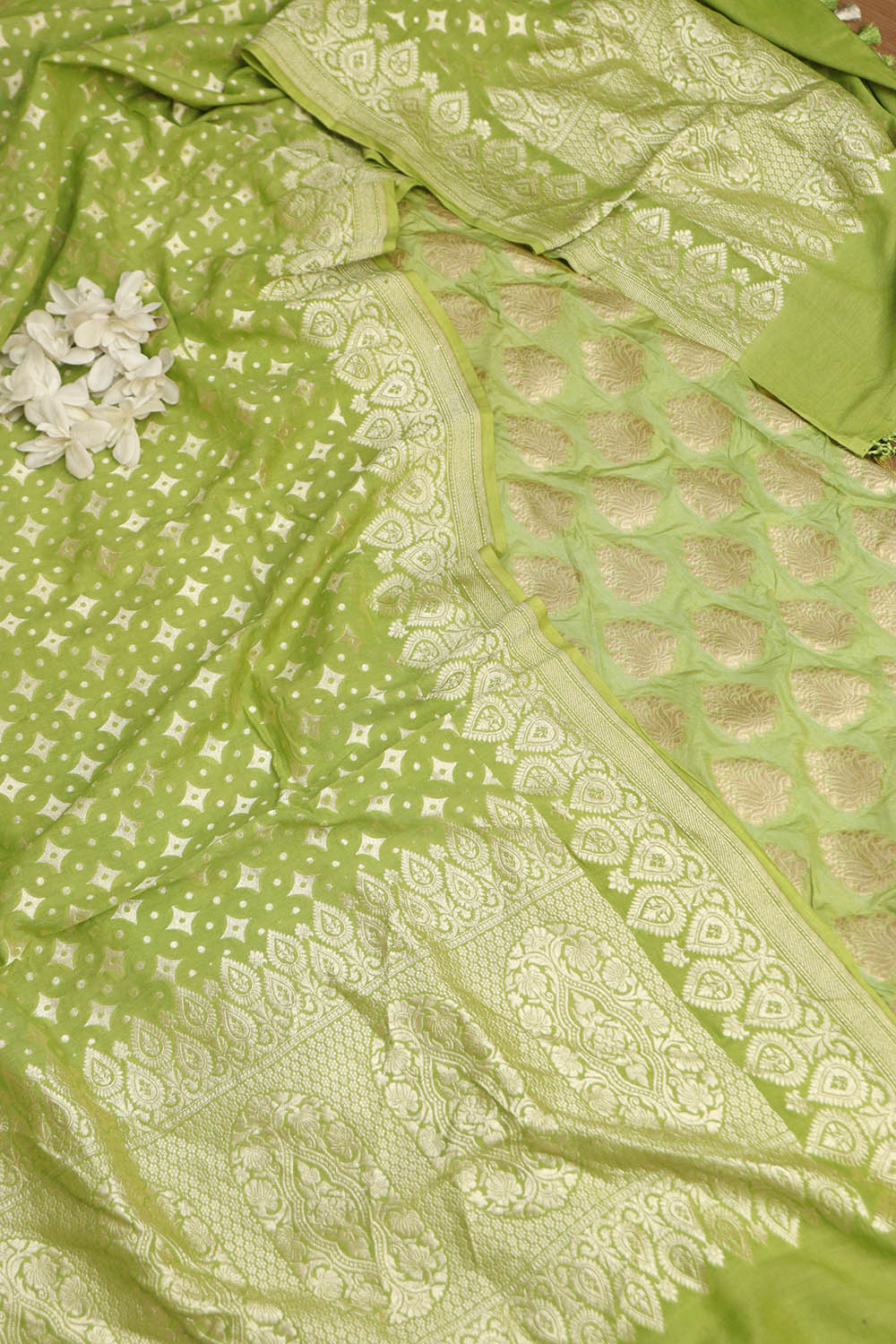 Green Banarasi Silk Suit With Green Banarasi Handloom Pure Moonga Silk Dupatta - Luxurion World