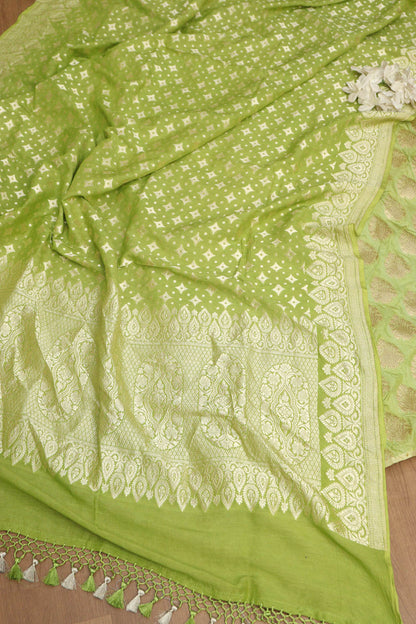Green Banarasi Silk Suit With Green Banarasi Handloom Pure Moonga Silk Dupatta - Luxurion World