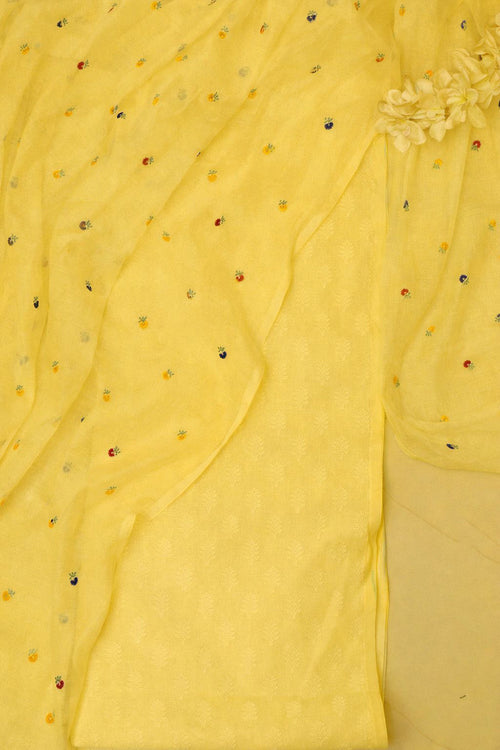 Yellow Pure Cotton Handloom Banarasi Suit With Banarasi Handloom Mul Cotton Dupatta - Luxurion World
