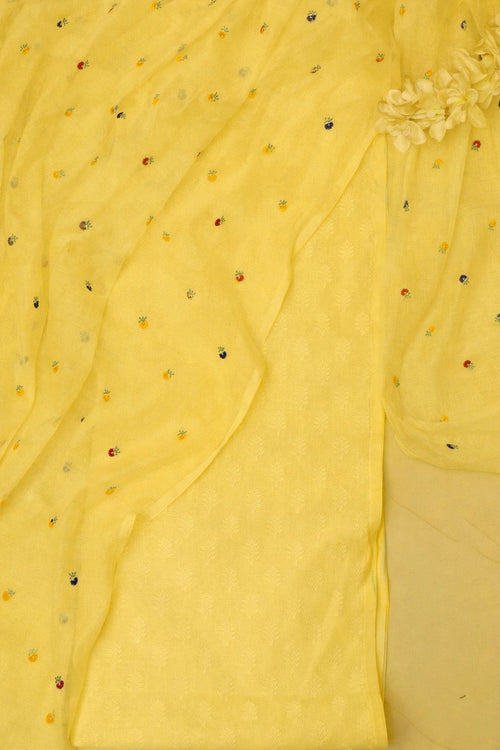Yellow Pure Cotton Handloom Banarasi Suit With Banarasi Handloom Mul Cotton Dupatta - Luxurion World