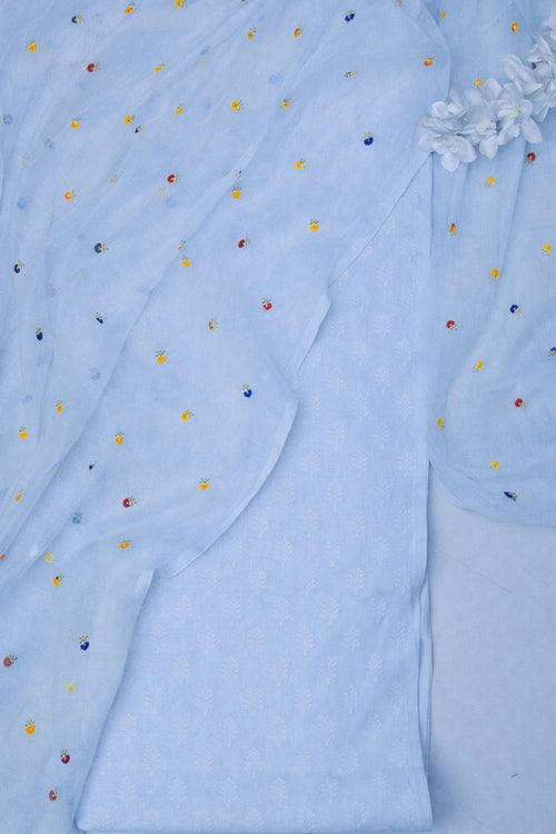 Blue Pure Cotton Handloom Banarasi Suit With Banarasi Handloom Mul Cotton Dupatta - Luxurion World