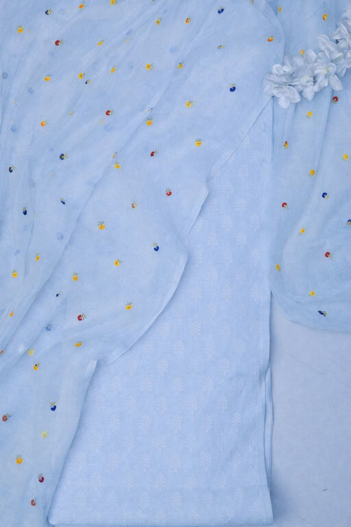 Blue Pure Cotton Handloom Banarasi Suit With Banarasi Handloom Mul Cotton Dupatta - Luxurion World