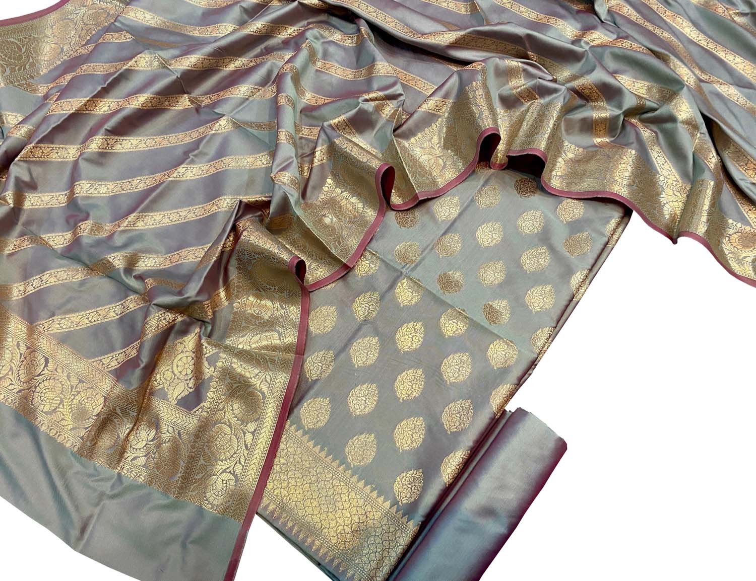 Elegant Grey Banarasi Silk Suit Set - Luxurion World