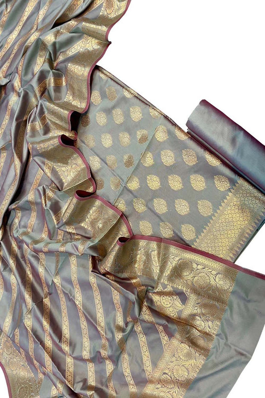 Elegant Grey Banarasi Silk Suit Set - Luxurion World