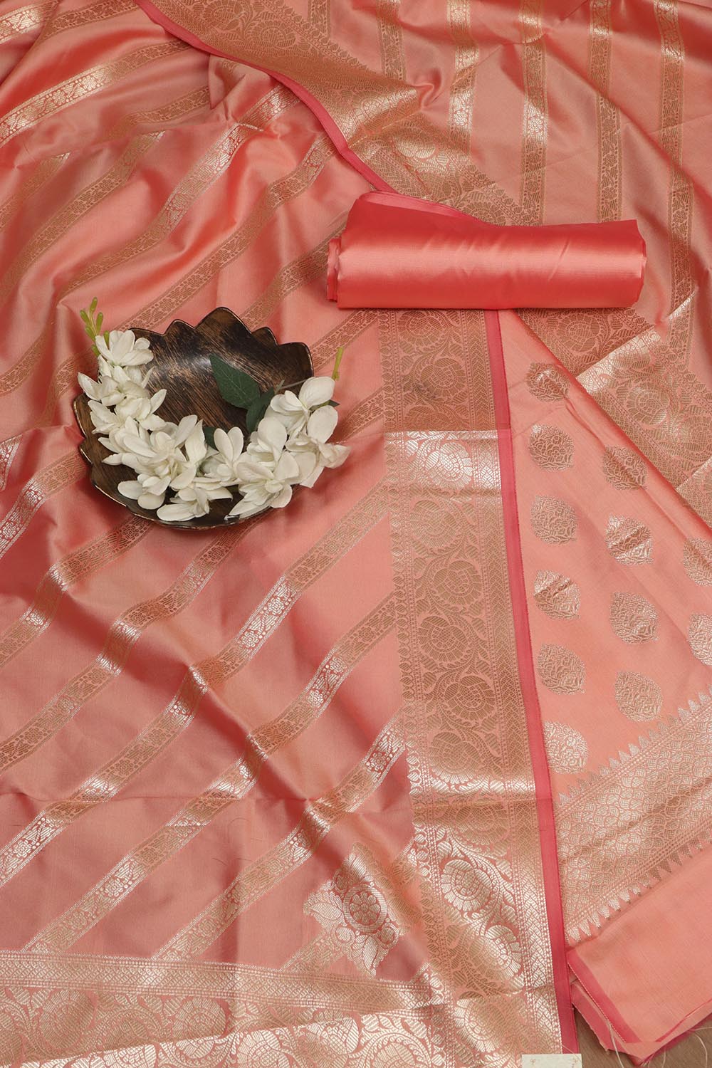 Elegant Orange Banarasi Silk Suit - Luxurion World