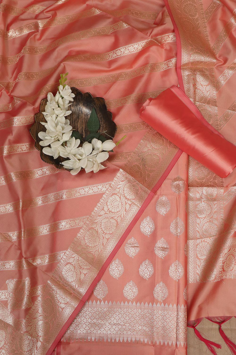 Elegant Orange Banarasi Silk Suit - Luxurion World