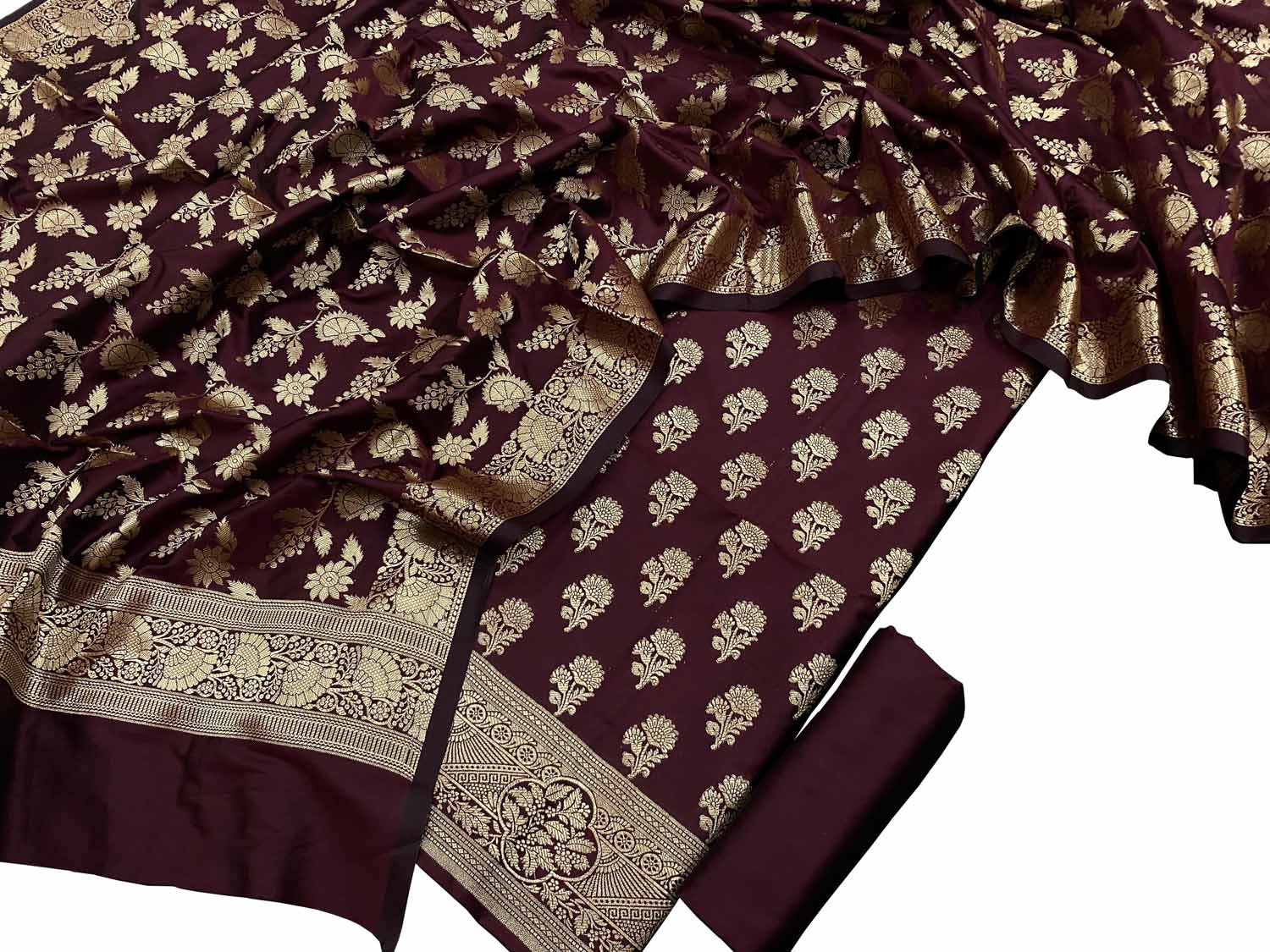 Elegant Maroon Banarasi Silk Suit - Luxurion World