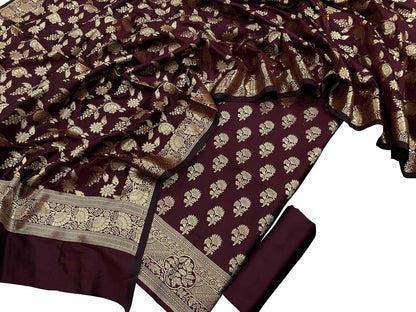 Elegant Maroon Banarasi Silk Suit - Luxurion World