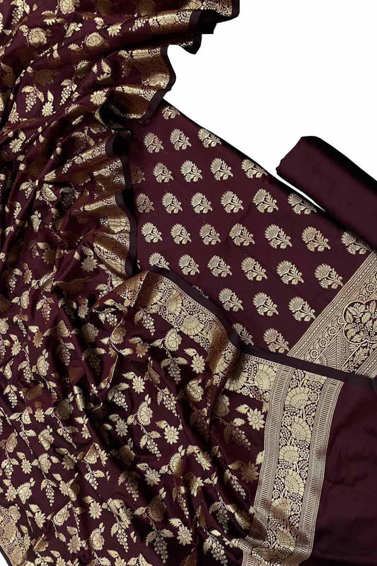 Elegant Maroon Banarasi Silk Suit - Luxurion World