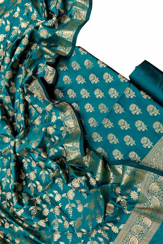 Elegant Blue Banarasi Silk Suit - Luxurion World