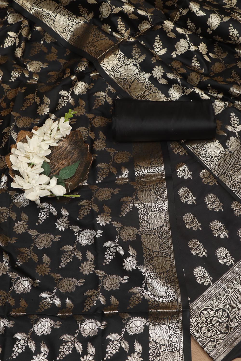 Elegant Black Banarasi Silk Suit - Luxurion World