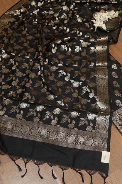 Elegant Black Banarasi Silk Suit - Luxurion World