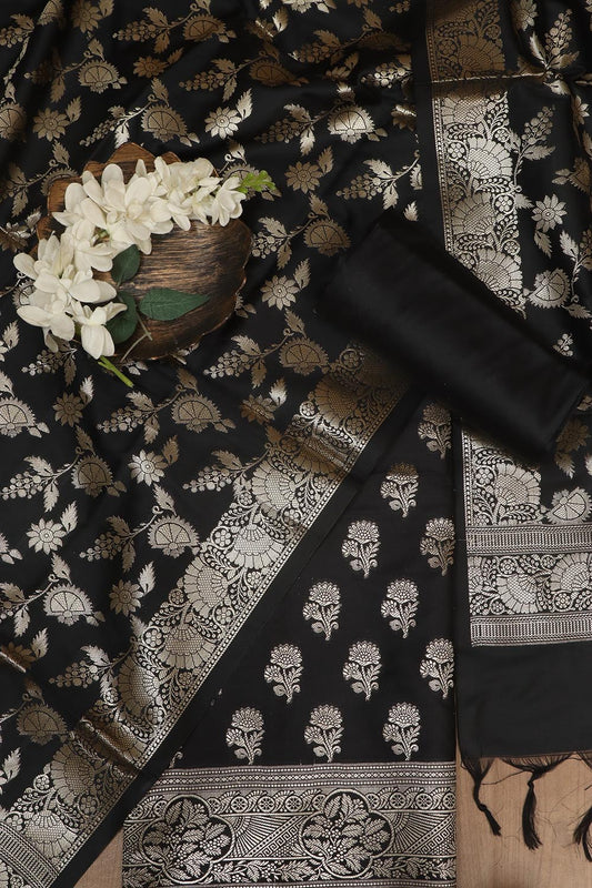 Elegant Black Banarasi Silk Suit - Luxurion World