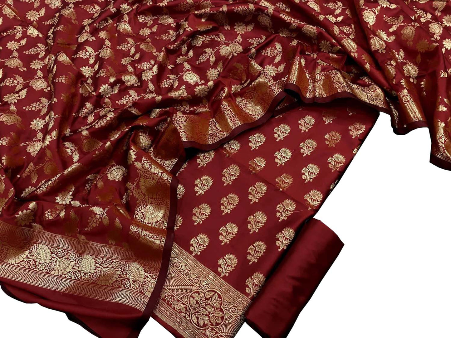 Elegant Maroon Banarasi Silk Suit - Luxurion World
