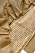 Golden Banarasi Tissue Silk Three Piece Unstitched Suit Set - Luxurion World
