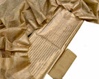 Golden Banarasi Tissue Silk Three Piece Unstitched Suit Set - Luxurion World