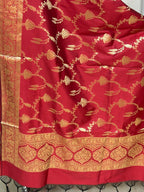 Elegant Red Banarasi Silk Three Piece Unstitched Suit Set - Luxurion World
